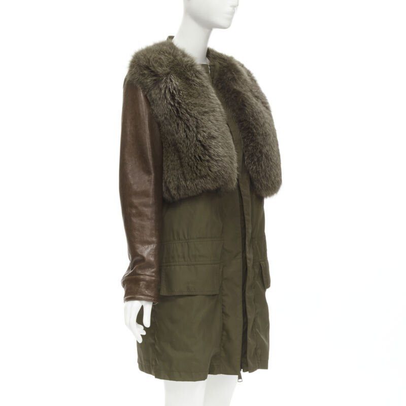 Givenchy GIVENCHY Riccardo Tisci green leather sleeve fox fur anorak coat FR34 XS Size XS / US 0-2 / IT 36-38 - 3 Thumbnail