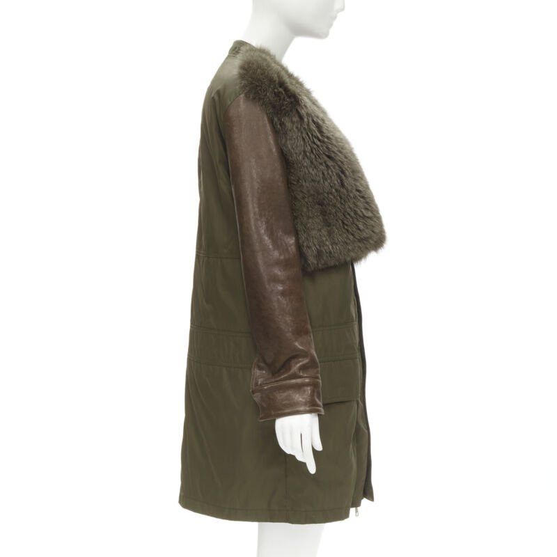 Givenchy GIVENCHY Riccardo Tisci green leather sleeve fox fur anorak coat FR34 XS Size XS / US 0-2 / IT 36-38 - 4 Thumbnail