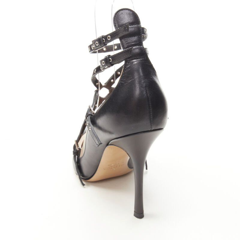 Valentino VALENTINO black beige leather silver grommet stud bondage harness pump EU38 Size US 8 / IT 38 - 8 Thumbnail