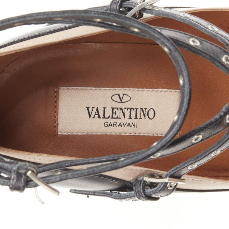 Valentino VALENTINO black beige leather silver grommet stud bondage harness pump EU38 Size US 8 / IT 38 - 10 Thumbnail