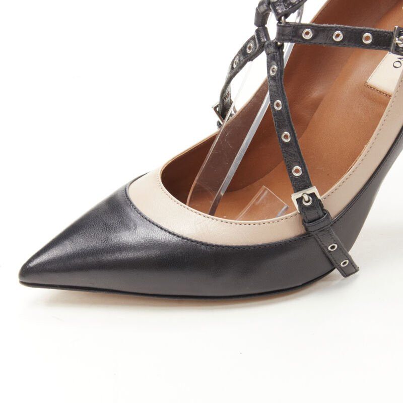 Valentino VALENTINO black beige leather silver grommet stud bondage harness pump EU38 Size US 8 / IT 38 - 7 Thumbnail