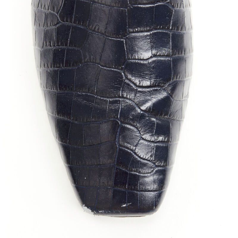 Jimmy Choo JIMMY CHOO black navy mock croc leather square toe JC charm flats EU38 Size US 8 / IT 38 - 6 Thumbnail