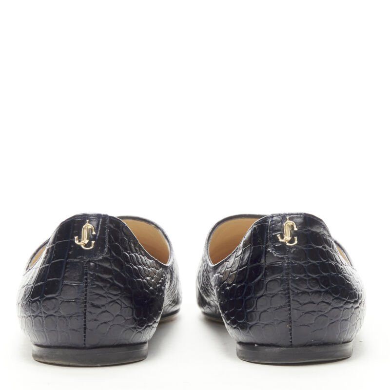Jimmy Choo JIMMY CHOO black navy mock croc leather square toe JC charm flats EU38 Size US 8 / IT 38 - 5 Thumbnail