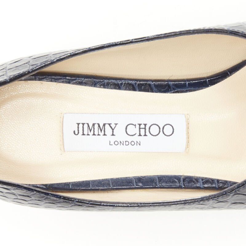 Jimmy Choo JIMMY CHOO black navy mock croc leather square toe JC charm flats EU38 Size US 8 / IT 38 - 10 Thumbnail