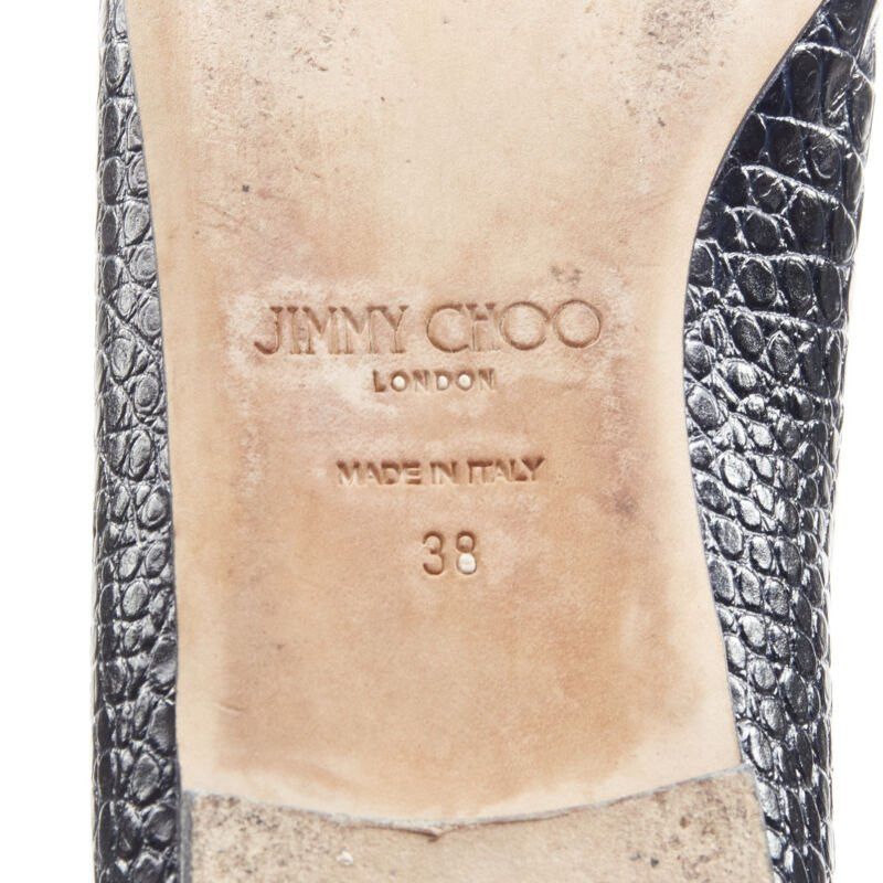 Jimmy Choo JIMMY CHOO black navy mock croc leather square toe JC charm flats EU38 Size US 8 / IT 38 - 11 Thumbnail