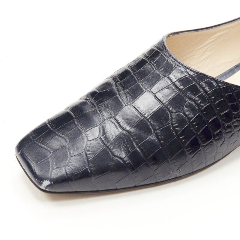 Jimmy Choo JIMMY CHOO black navy mock croc leather square toe JC charm flats EU38 Size US 8 / IT 38 - 7 Thumbnail