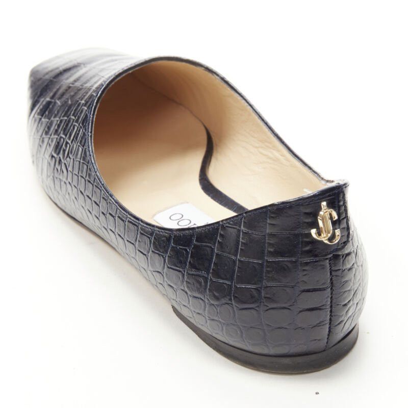 Jimmy Choo JIMMY CHOO black navy mock croc leather square toe JC charm flats EU38 Size US 8 / IT 38 - 8 Thumbnail