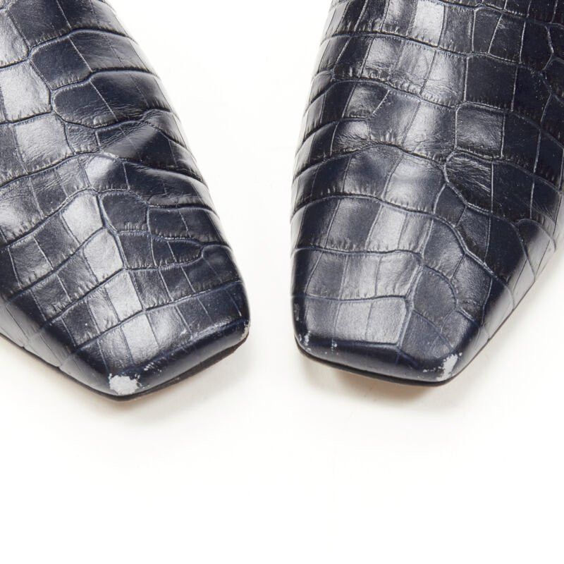Jimmy Choo JIMMY CHOO black navy mock croc leather square toe JC charm flats EU38 Size US 8 / IT 38 - 9 Thumbnail