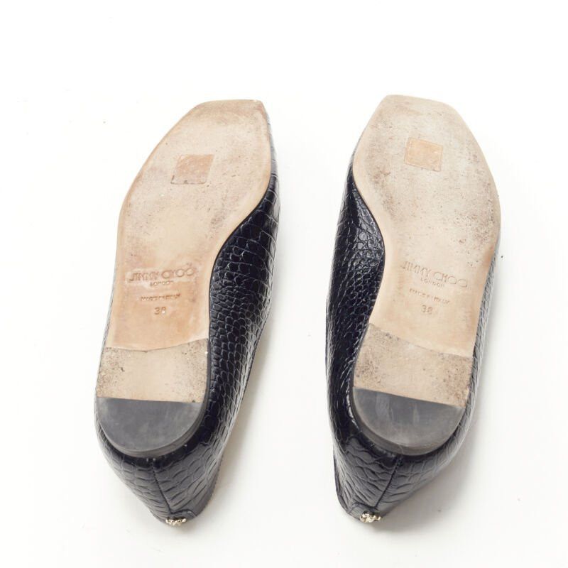 Jimmy Choo JIMMY CHOO black navy mock croc leather square toe JC charm flats EU38 Size US 8 / IT 38 - 12 Thumbnail