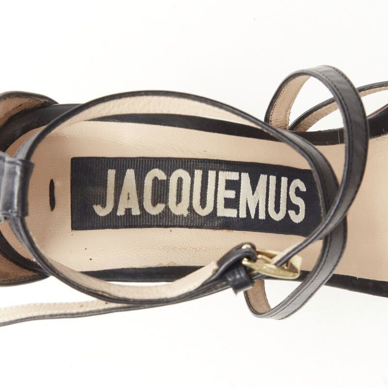 Jacquemus JACQUEMUS Runway architectural wood block gold ring black strappy heel EU36 Size US 6 / IT 36 - 9 Thumbnail