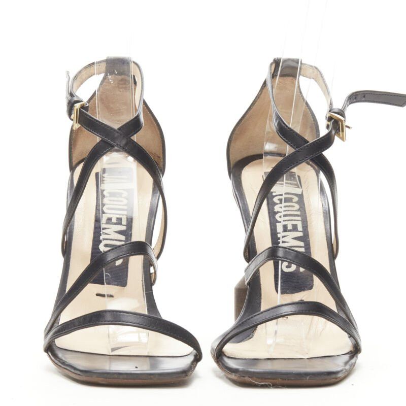 Jacquemus JACQUEMUS Runway architectural wood block gold ring black strappy heel EU36 Size US 6 / IT 36 - 3 Thumbnail