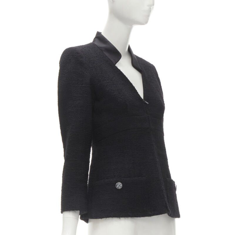Chanel CHANEL 17C Paris Cuba lattice tweed Coco satin collar little black jacket FR36 S Size S / US 4 / IT 40 - 4 Thumbnail