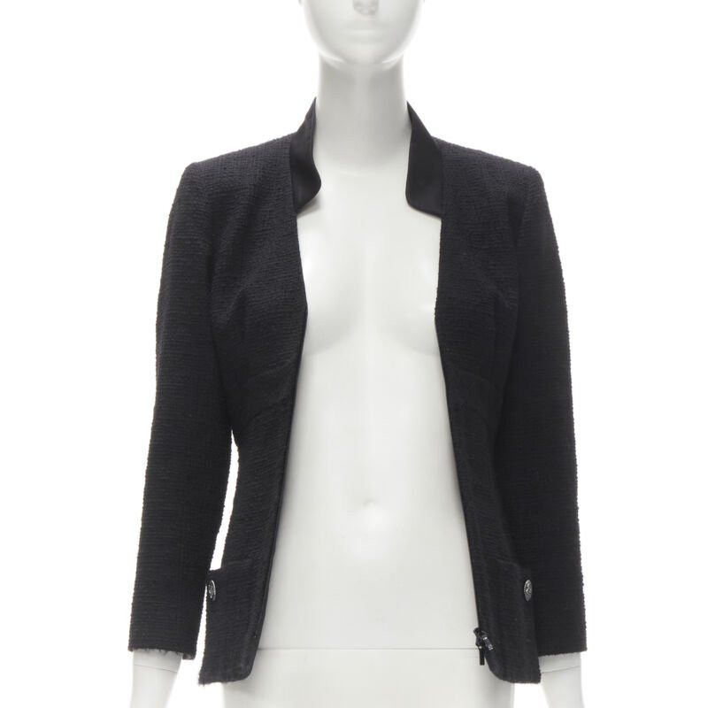 Chanel CHANEL 17C Paris Cuba lattice tweed Coco satin collar little black jacket FR36 S Size S / US 4 / IT 40 - 3 Thumbnail