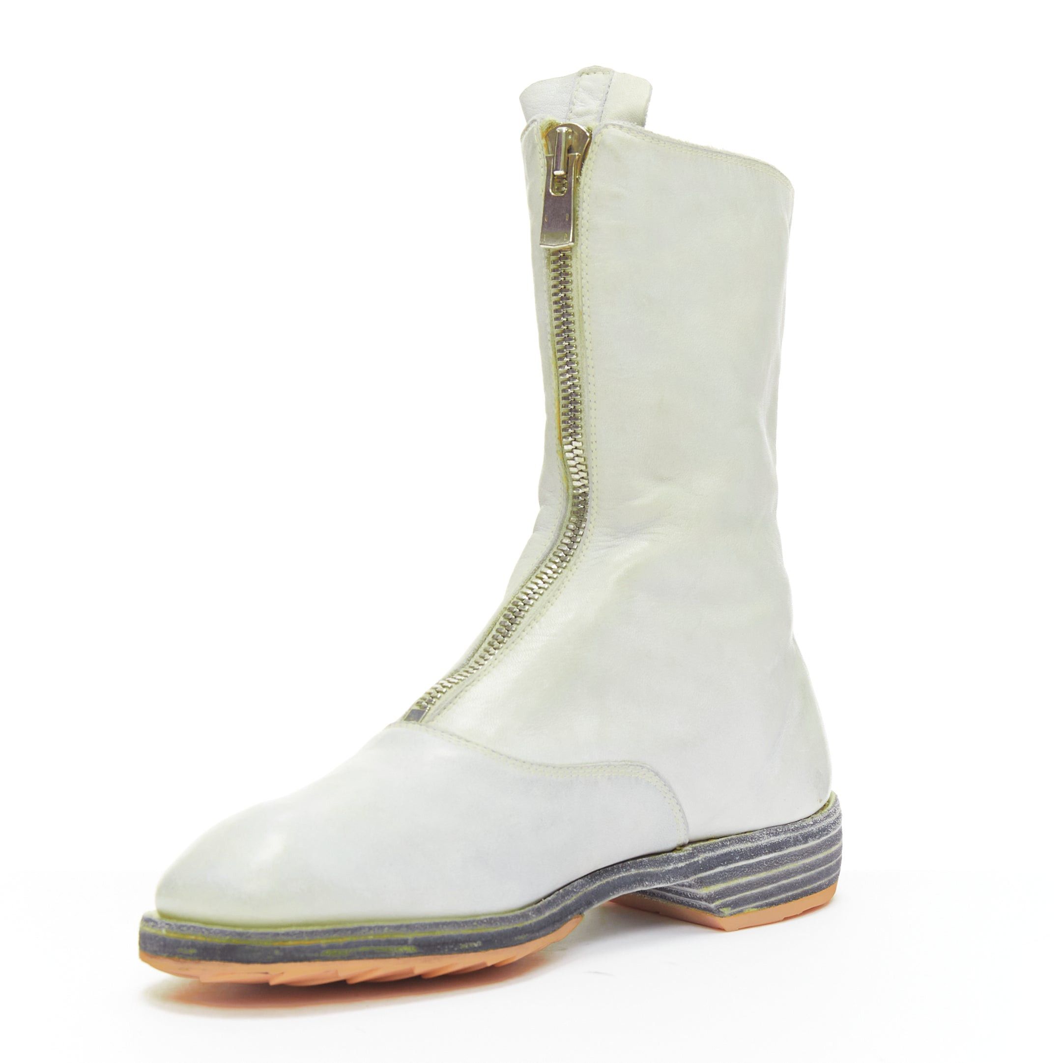 Guidi GUIDI light grey tumbled washed soft leather zip front boot EU37 Size US 7 / IT 37 - 4 Thumbnail
