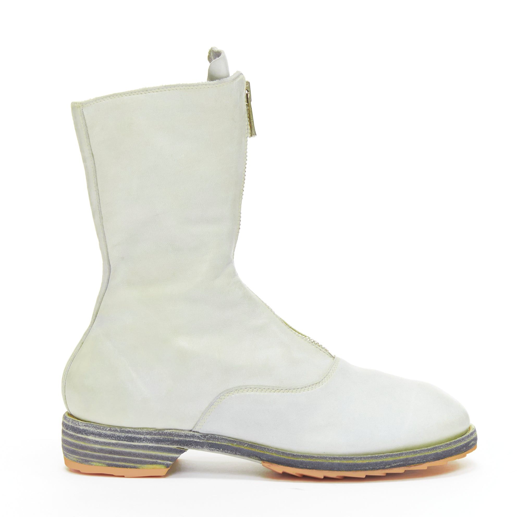 Guidi GUIDI light grey tumbled washed soft leather zip front boot EU37 Size US 7 / IT 37 - 2 Thumbnail