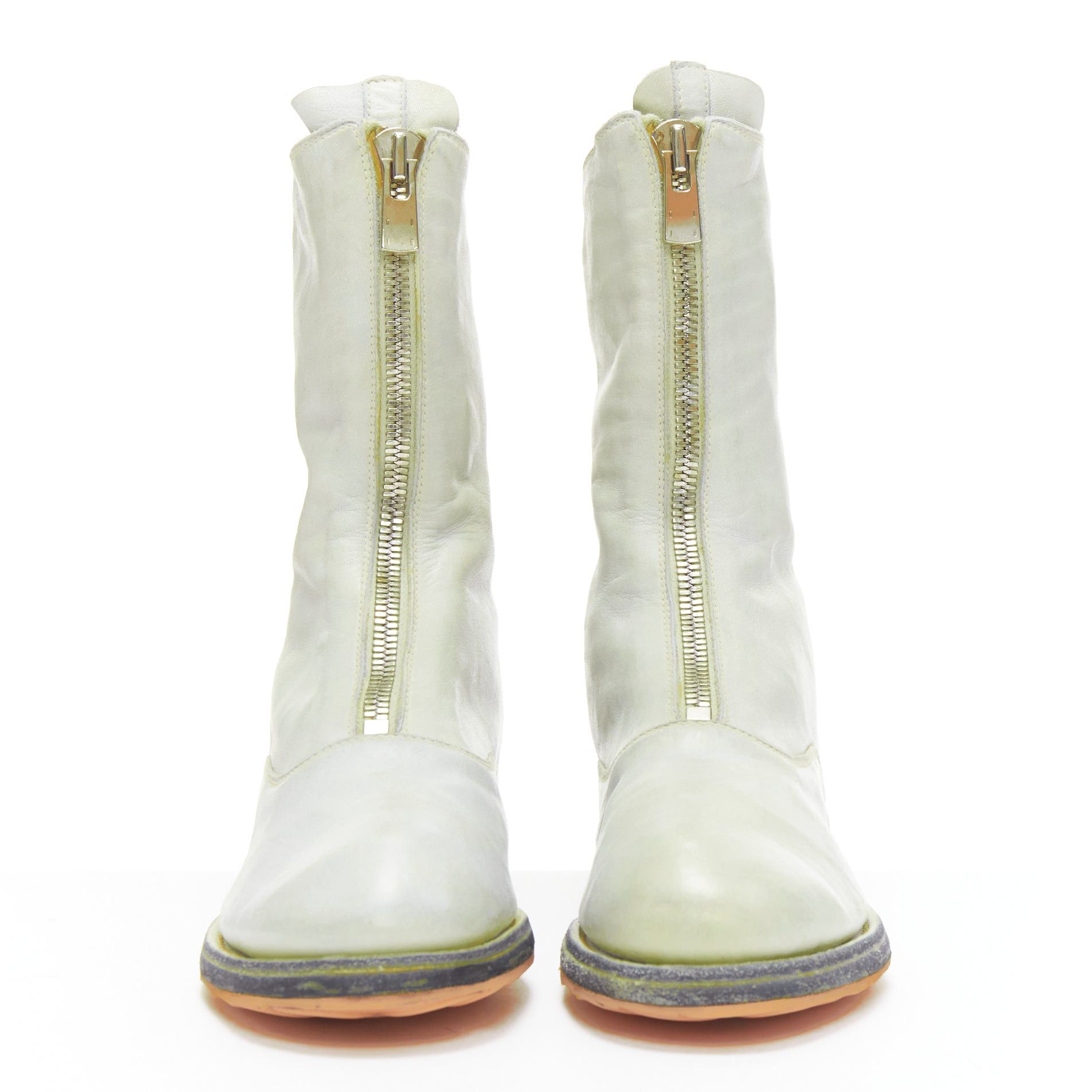 Guidi GUIDI light grey tumbled washed soft leather zip front boot EU37 Size US 7 / IT 37 - 3 Thumbnail