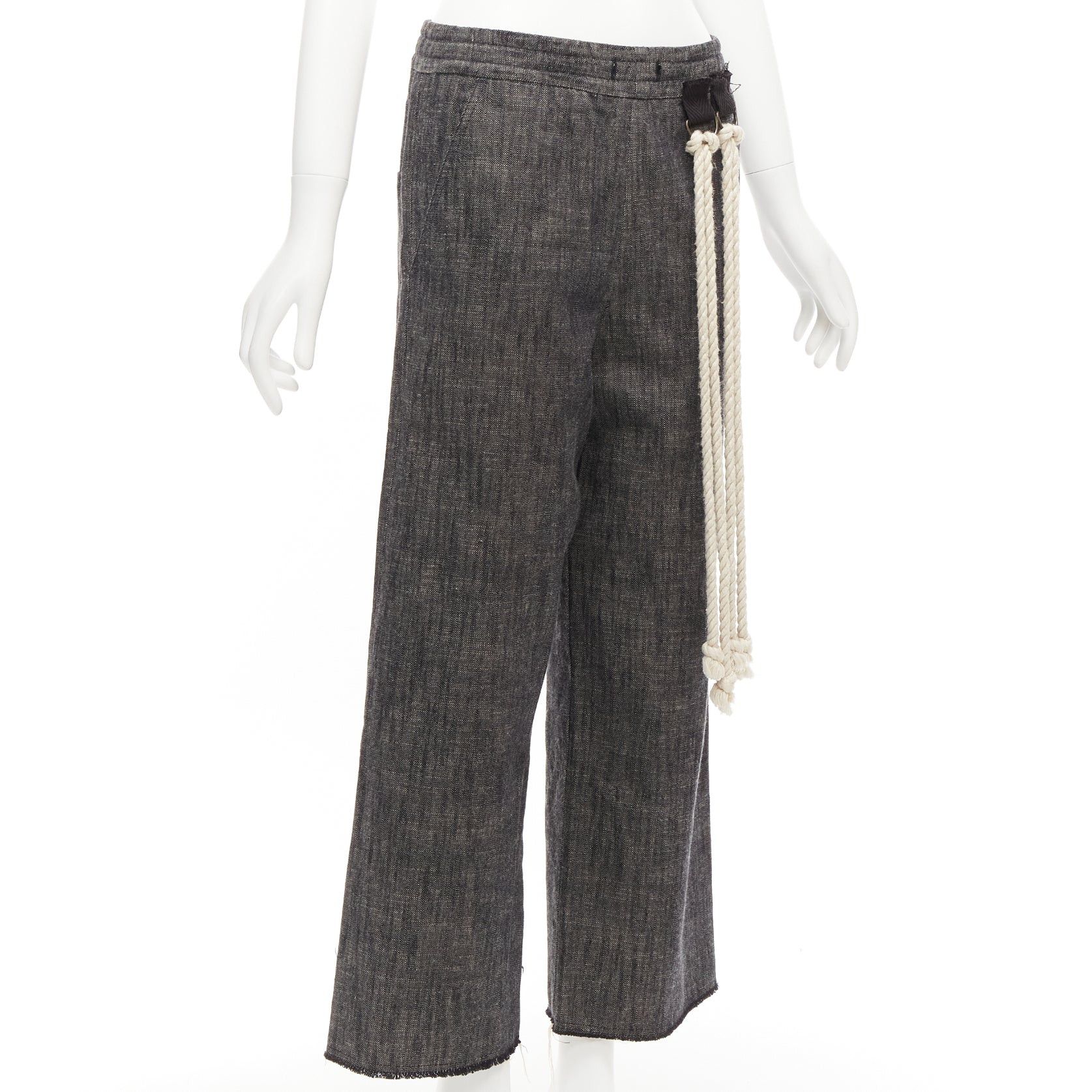 Song For The Mute SONG FOR THE MUTE 2018 Wander cream rope detail grey wide leg pants FR34 XS Size 26" / US 2 / IT 38 - 3 Thumbnail