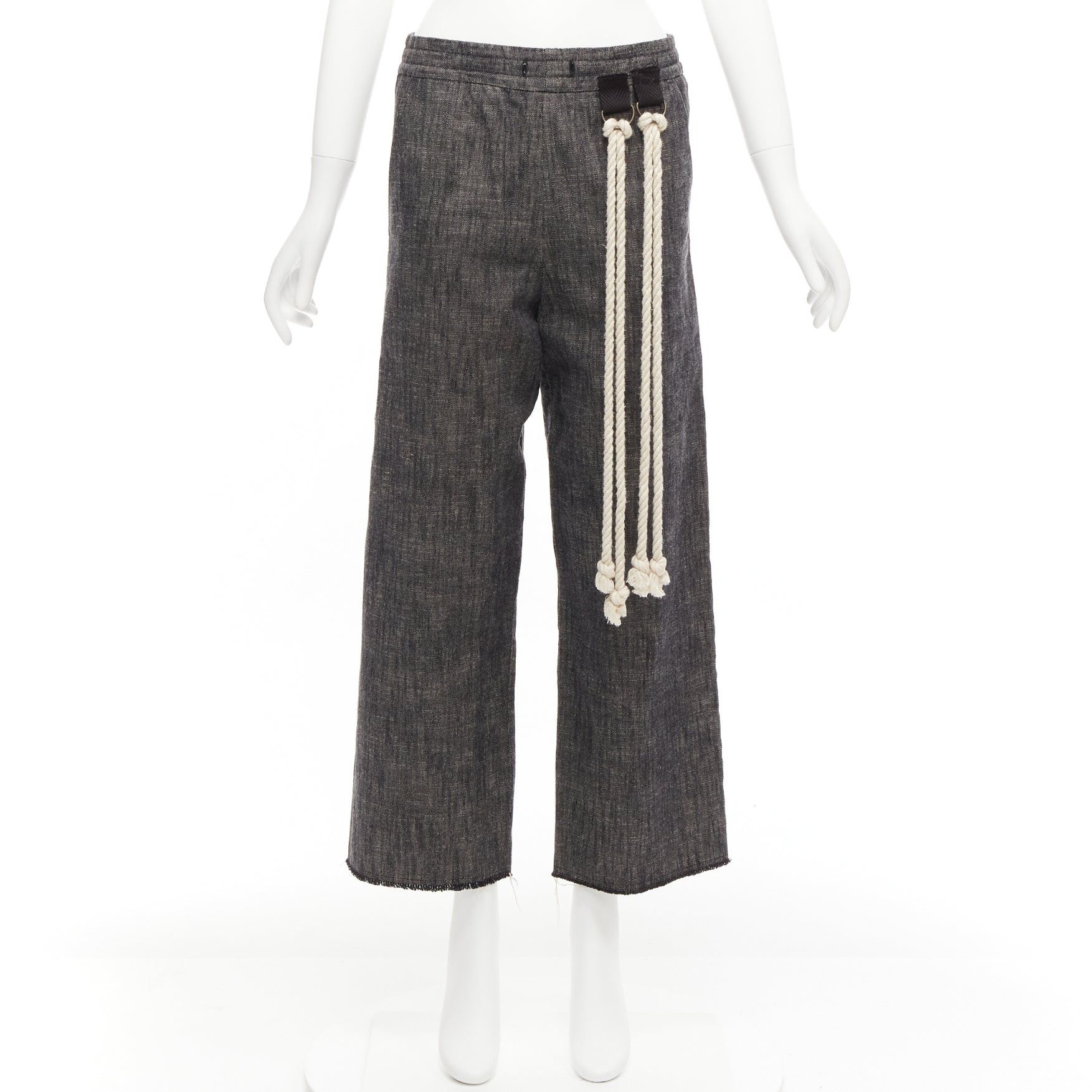 Song For The Mute SONG FOR THE MUTE 2018 Wander cream rope detail grey wide leg pants FR34 XS Size 26" / US 2 / IT 38 - 9 Thumbnail