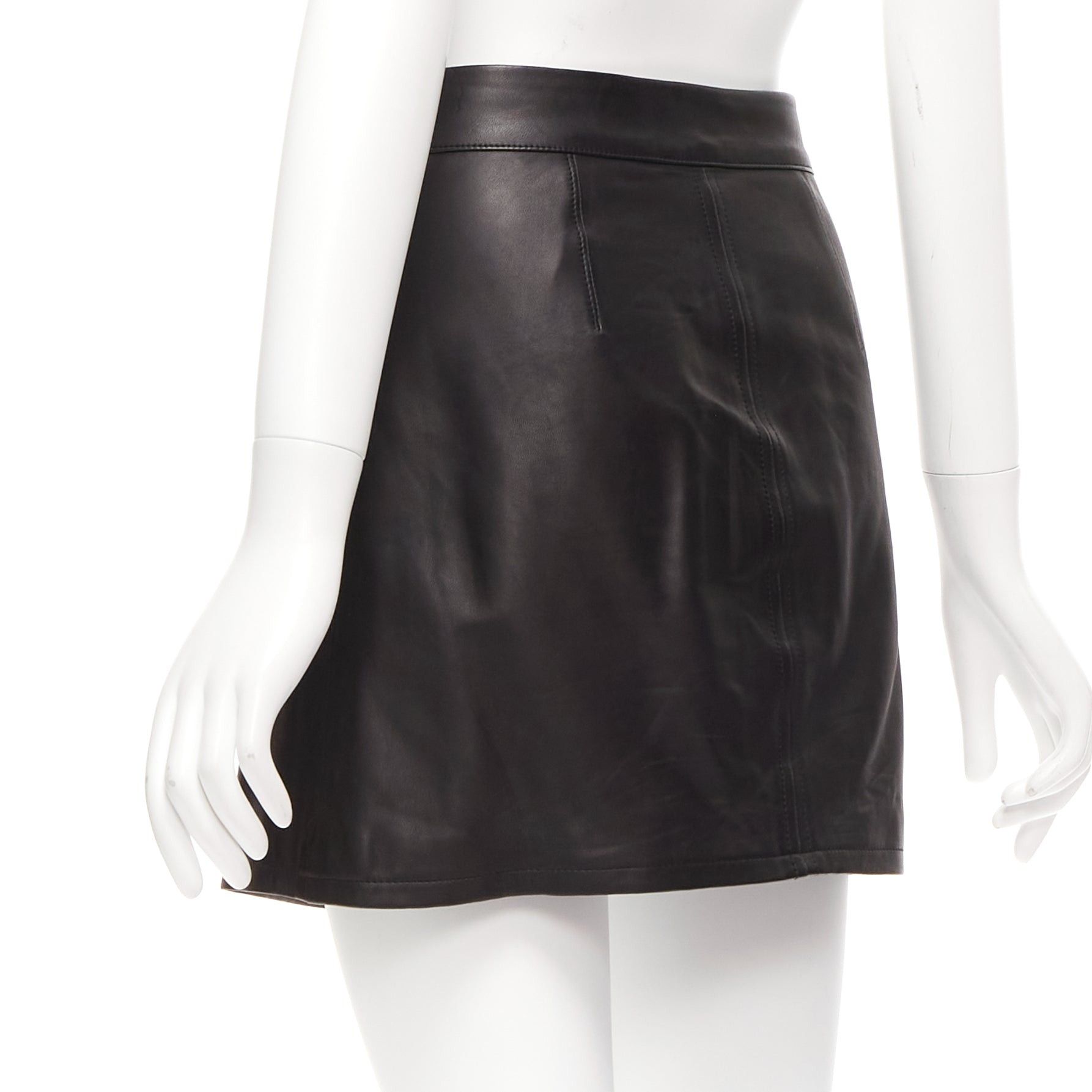 Frame FRAME black lambskin leather snap button patch pocket mini skirt 25" Size 26" / US 2 / IT 38 - 6 Thumbnail