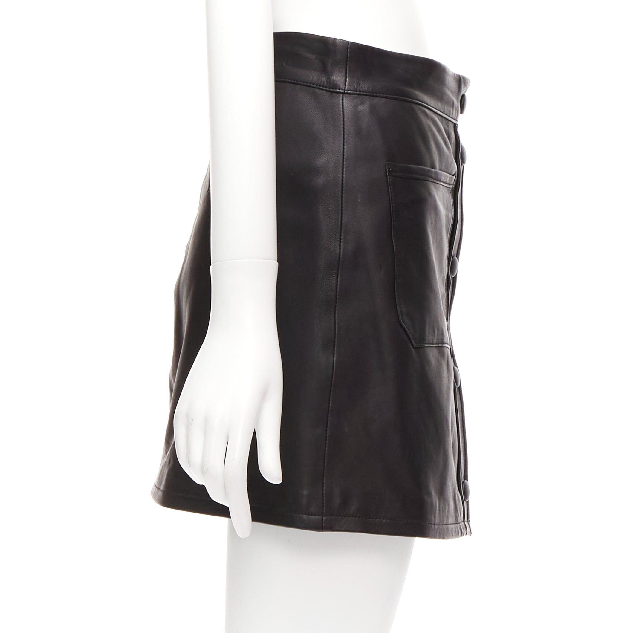 Frame FRAME black lambskin leather snap button patch pocket mini skirt 25" Size 26" / US 2 / IT 38 - 4 Thumbnail