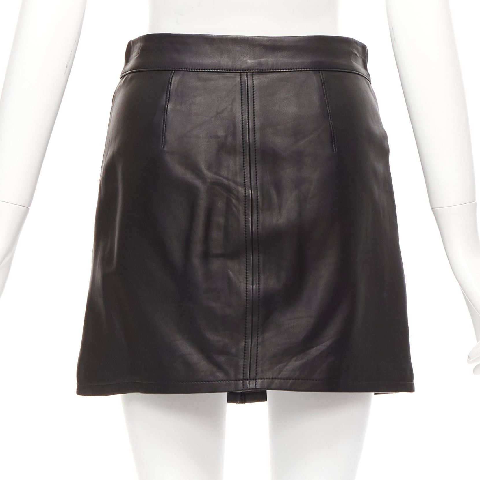 Frame FRAME black lambskin leather snap button patch pocket mini skirt 25" Size 26" / US 2 / IT 38 - 5 Thumbnail