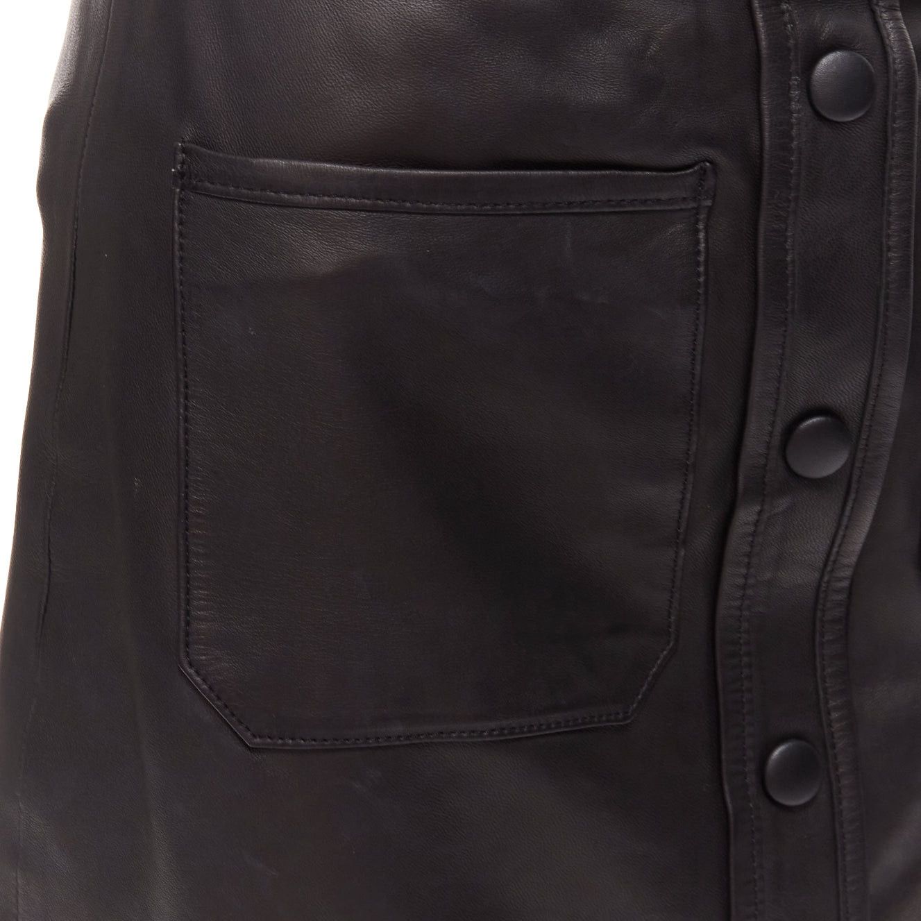 Frame FRAME black lambskin leather snap button patch pocket mini skirt 25" Size 26" / US 2 / IT 38 - 2 Thumbnail