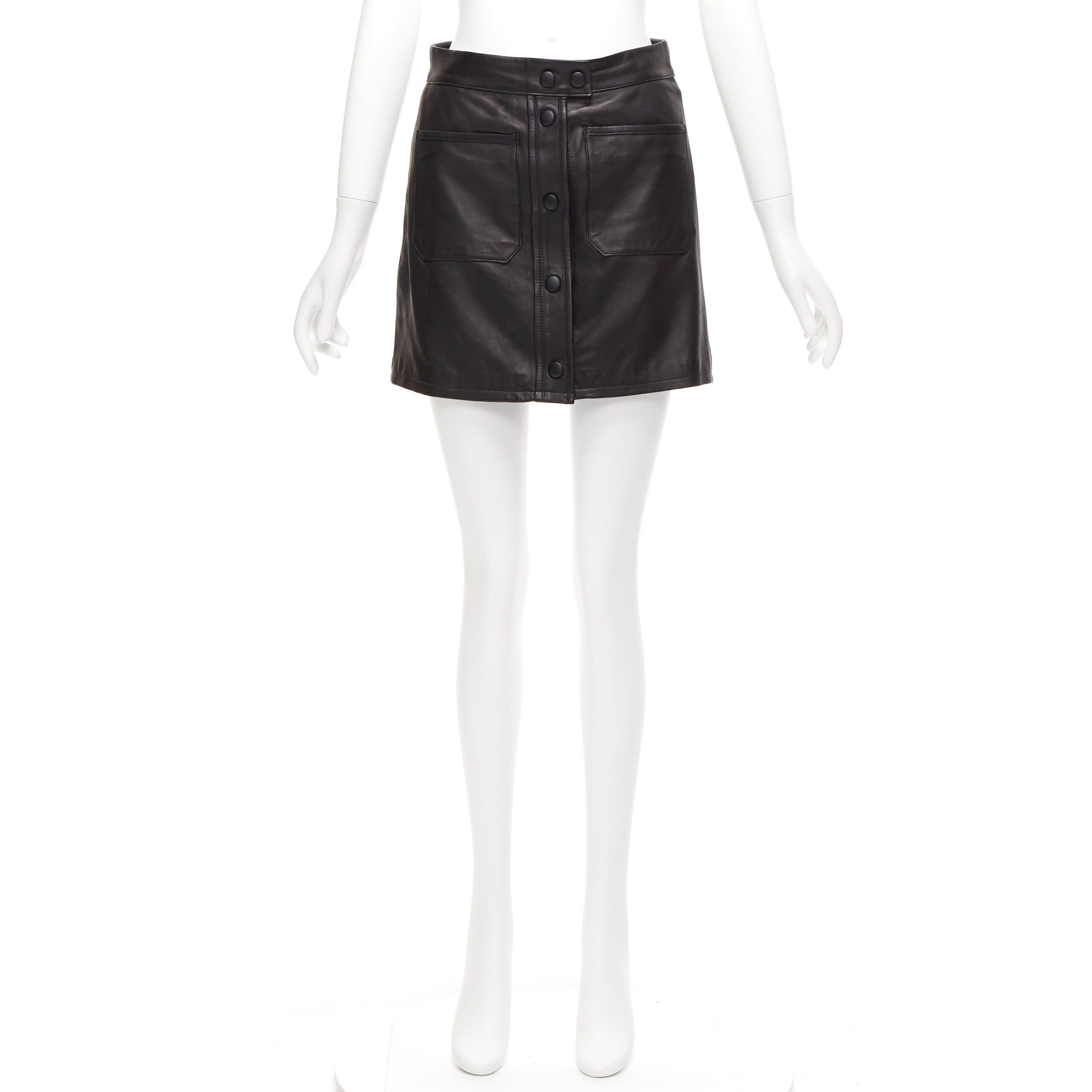 Frame FRAME black lambskin leather snap button patch pocket mini skirt 25" Size 26" / US 2 / IT 38 - 9 Thumbnail