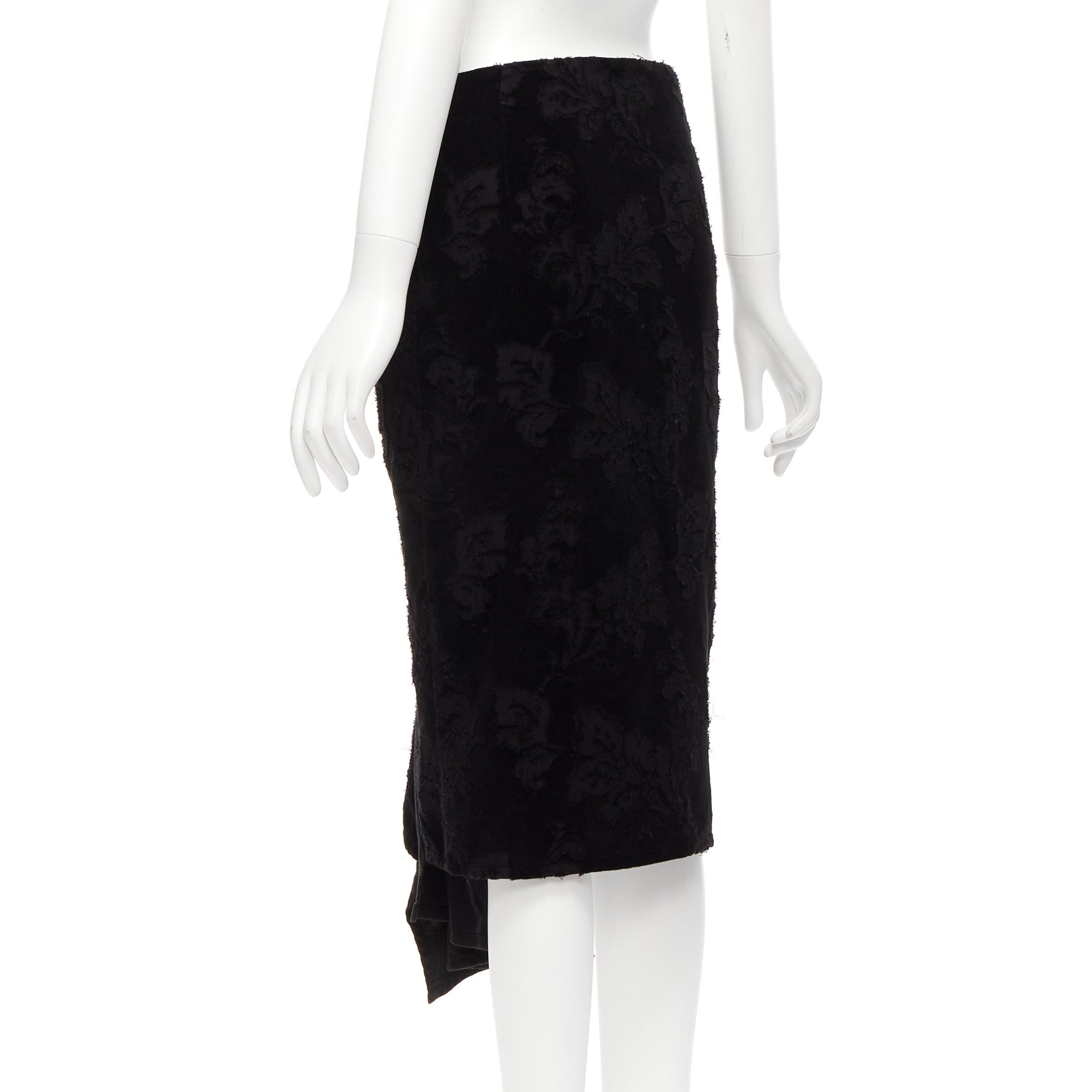 Yohji Yamamoto YOHJI YAMAMOTO NOIR black cotton velvet floral jacquard lace up skirt JP1 S Size 26" / US 2 / IT 38 - 6 Thumbnail