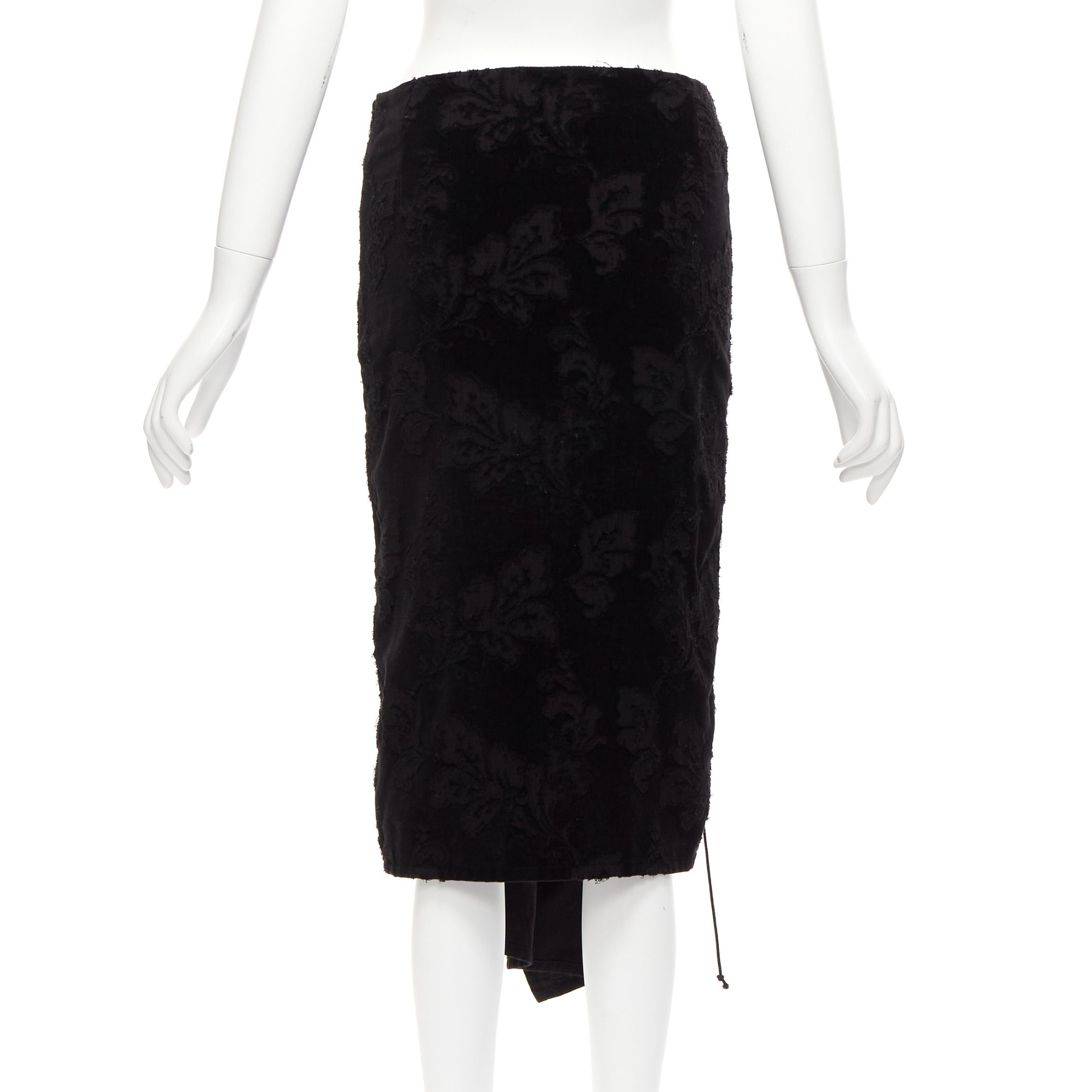 Yohji Yamamoto YOHJI YAMAMOTO NOIR black cotton velvet floral jacquard lace up skirt JP1 S Size 26" / US 2 / IT 38 - 5 Thumbnail