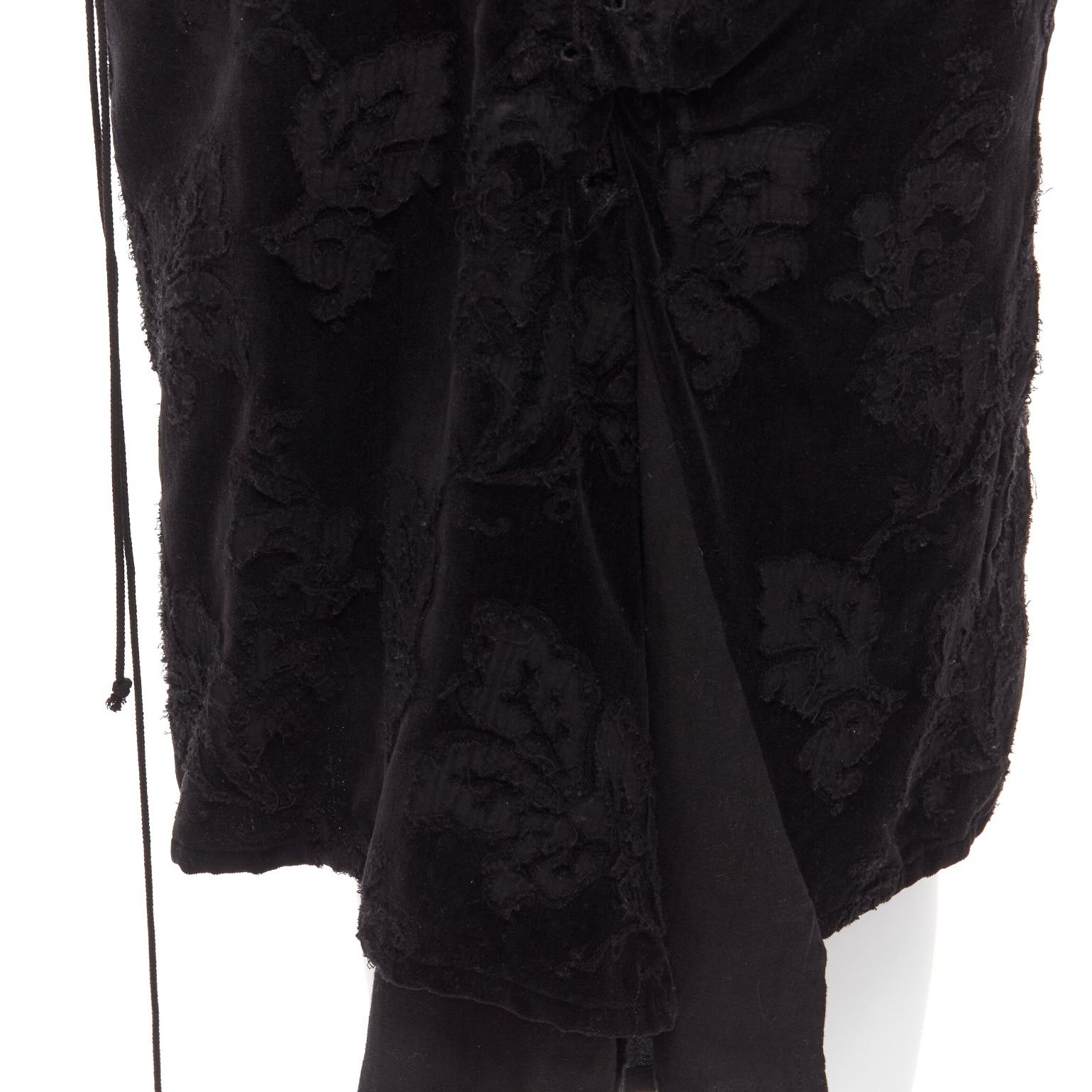 Yohji Yamamoto YOHJI YAMAMOTO NOIR black cotton velvet floral jacquard lace up skirt JP1 S Size 26" / US 2 / IT 38 - 2 Thumbnail