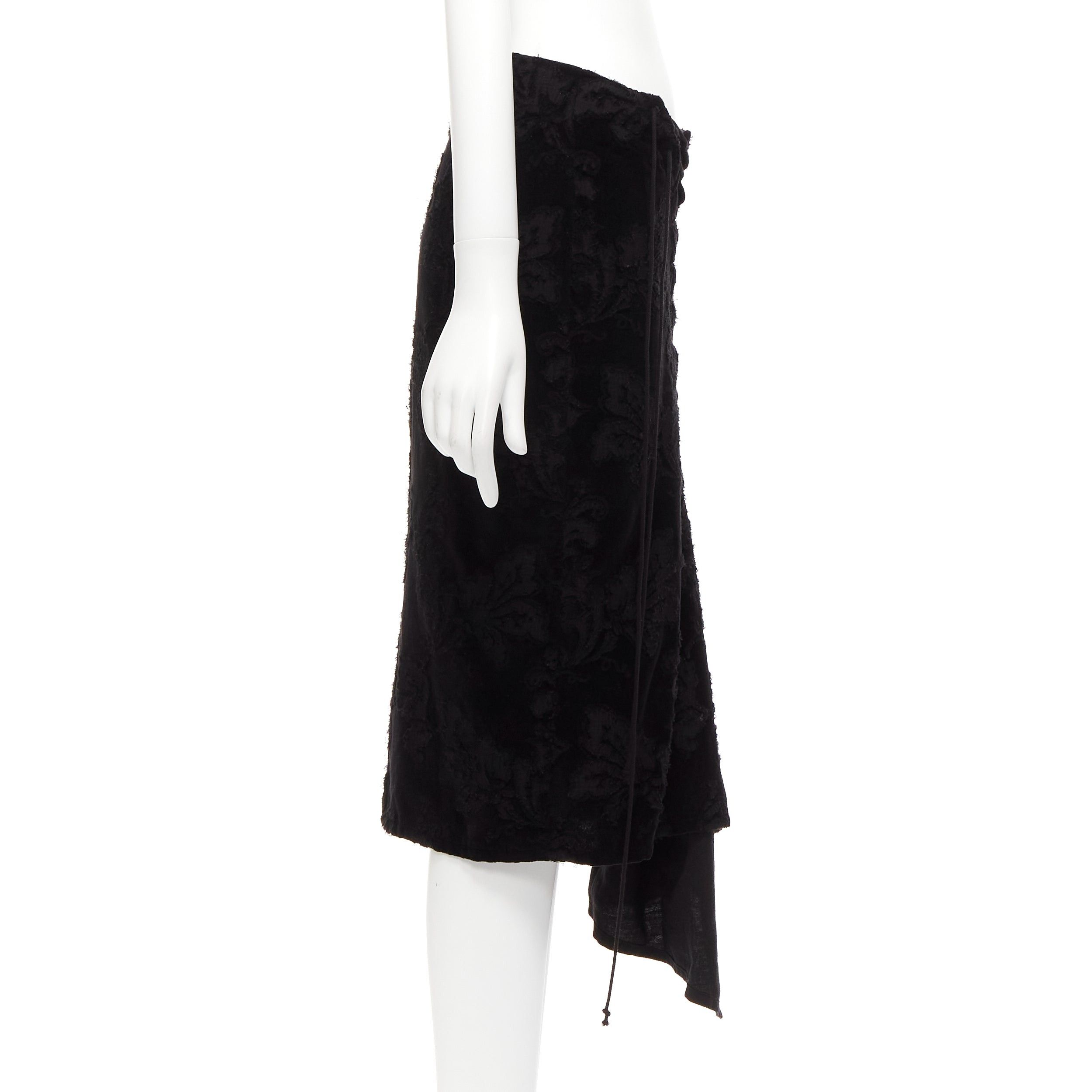 Yohji Yamamoto YOHJI YAMAMOTO NOIR black cotton velvet floral jacquard lace up skirt JP1 S Size 26" / US 2 / IT 38 - 4 Thumbnail