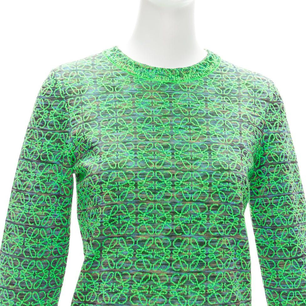 Loewe LOEWE Anagram neon green logo jacquard cropped sweater M Size M / US 6-8 / IT 42-44 - 7 Thumbnail