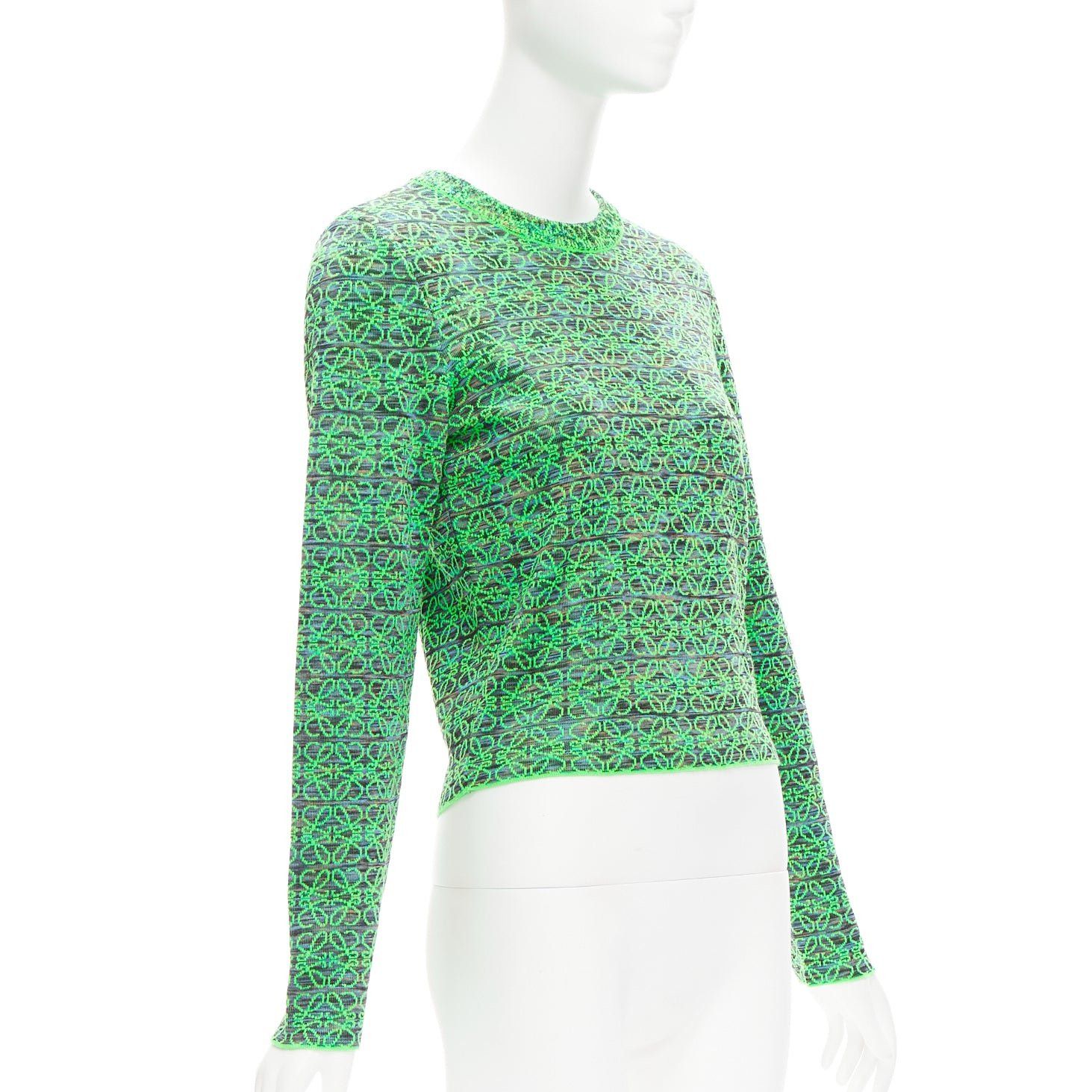 Loewe LOEWE Anagram neon green logo jacquard cropped sweater M Size M / US 6-8 / IT 42-44 - 3 Thumbnail