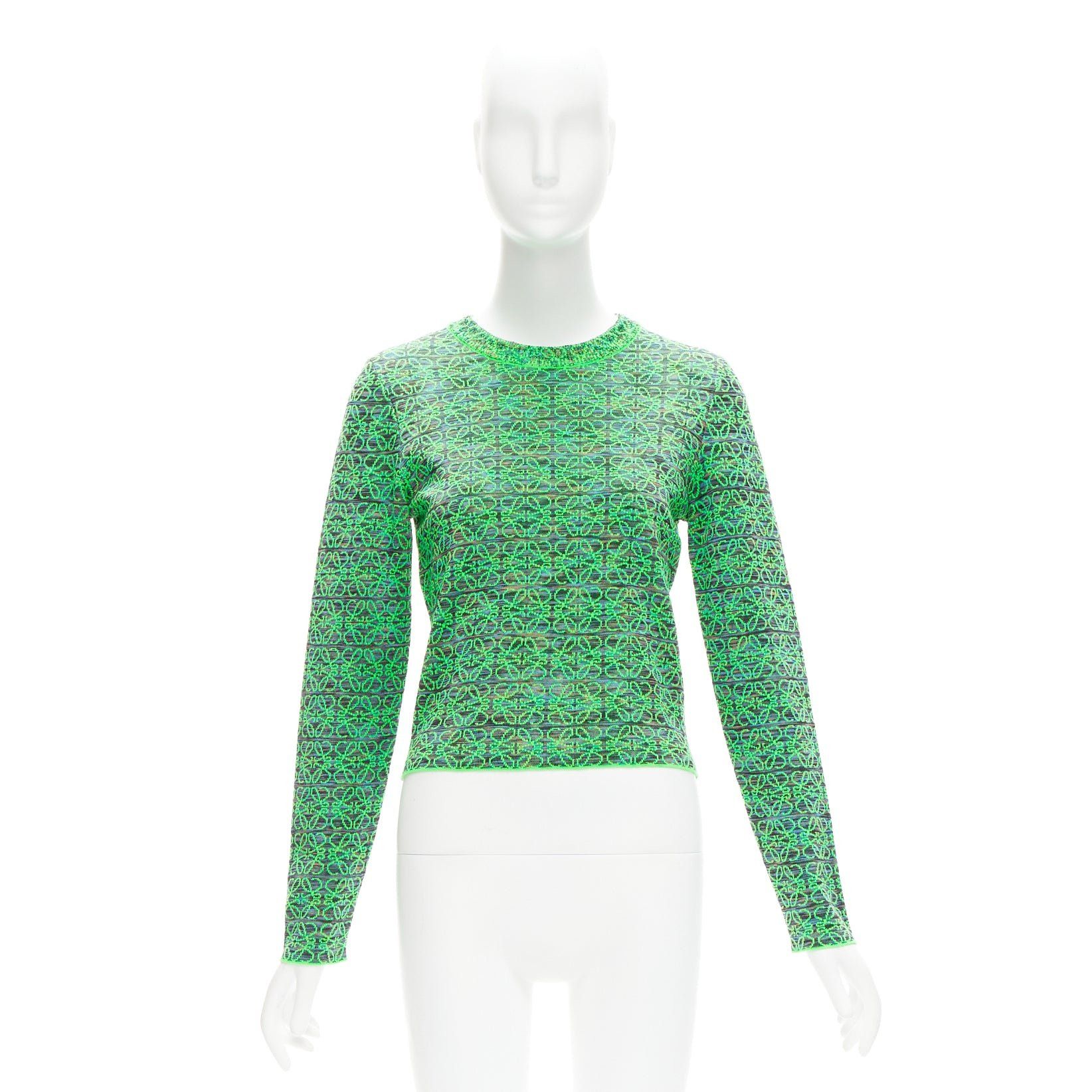 Loewe LOEWE Anagram neon green logo jacquard cropped sweater M Size M / US 6-8 / IT 42-44 - 9 Thumbnail