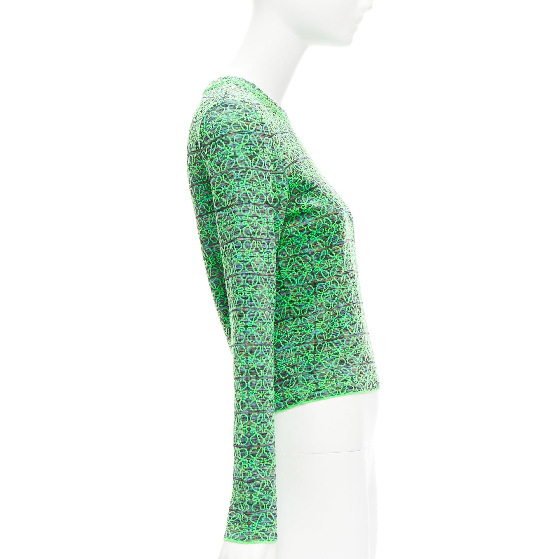 Loewe LOEWE Anagram neon green logo jacquard cropped sweater M Size M / US 6-8 / IT 42-44 - 4 Thumbnail