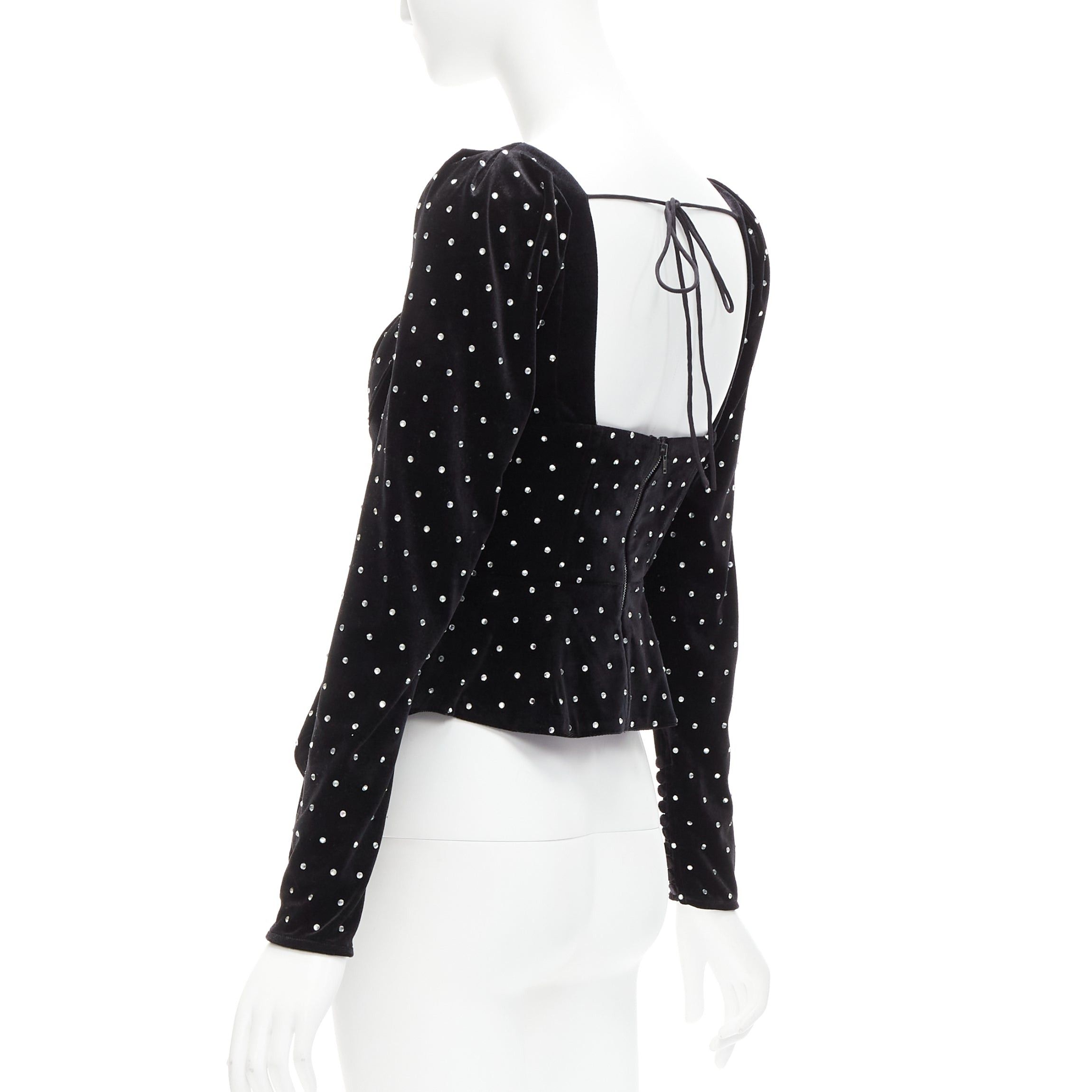 Self-Portrait SELF PORTRAIT black silver crystal velvet tie puff sleeve top UK6 XS Jennie Size XS / US 0-2 / IT 36-38 - 6 Thumbnail