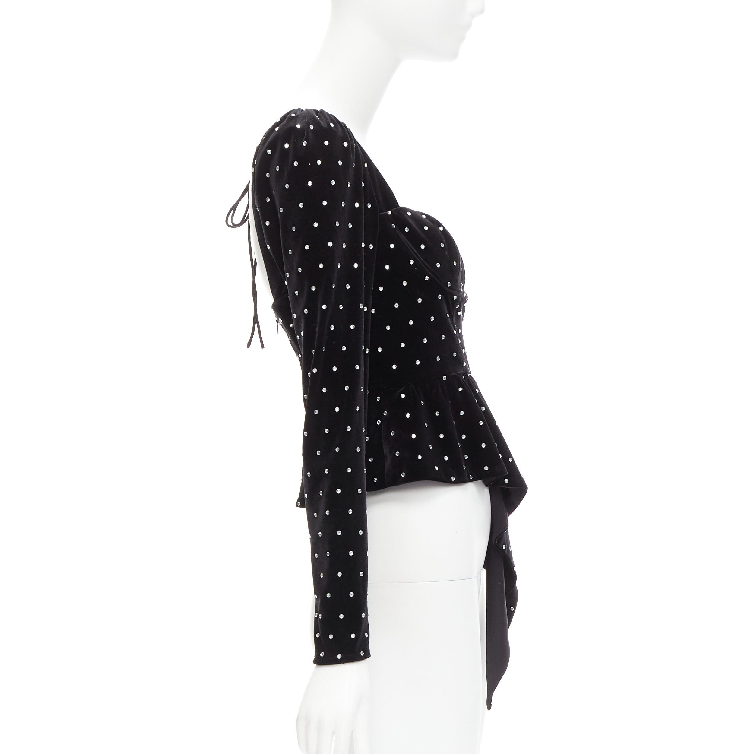 Self-Portrait SELF PORTRAIT black silver crystal velvet tie puff sleeve top UK6 XS Jennie Size XS / US 0-2 / IT 36-38 - 4 Thumbnail