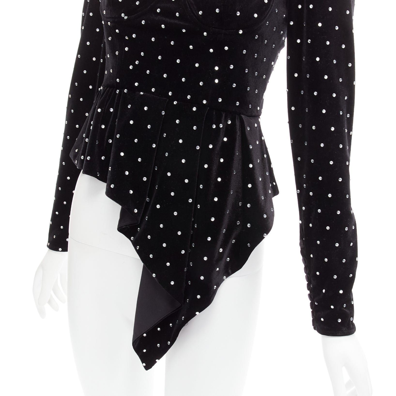 Self-Portrait SELF PORTRAIT black silver crystal velvet tie puff sleeve top UK6 XS Jennie Size XS / US 0-2 / IT 36-38 - 2 Thumbnail