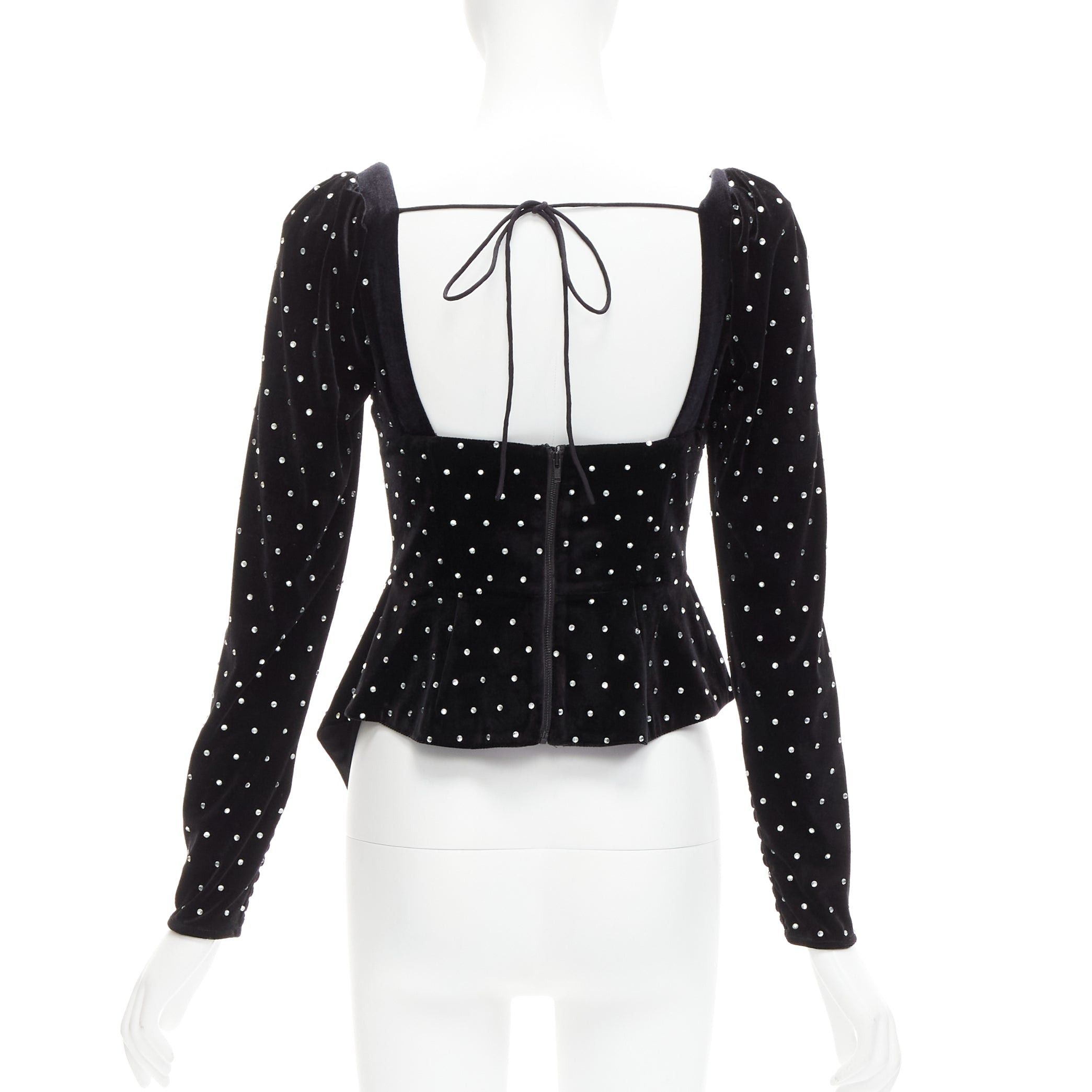 Self-Portrait SELF PORTRAIT black silver crystal velvet tie puff sleeve top UK6 XS Jennie Size XS / US 0-2 / IT 36-38 - 5 Thumbnail