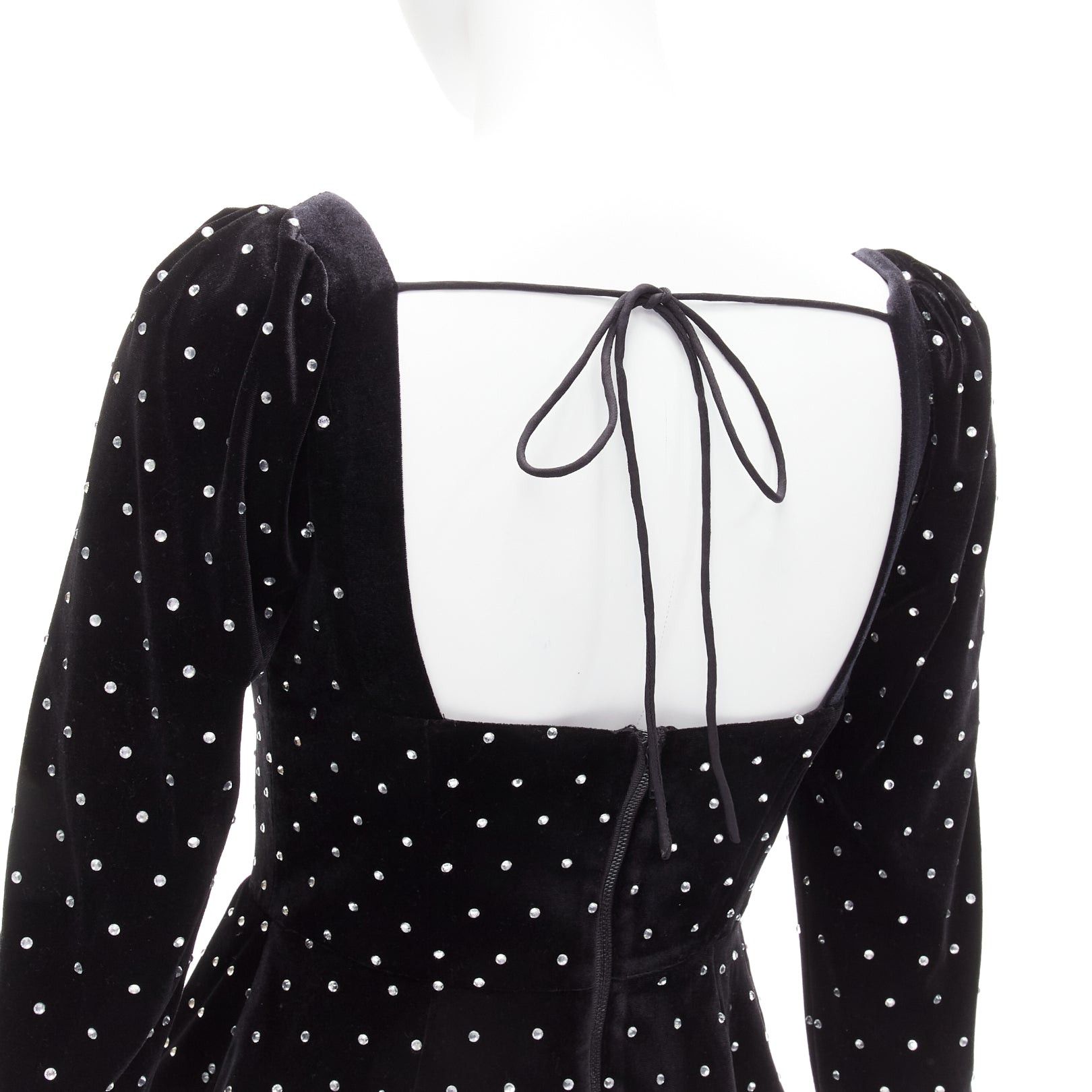 Self-Portrait SELF PORTRAIT black silver crystal velvet tie puff sleeve top UK6 XS Jennie Size XS / US 0-2 / IT 36-38 - 7 Thumbnail