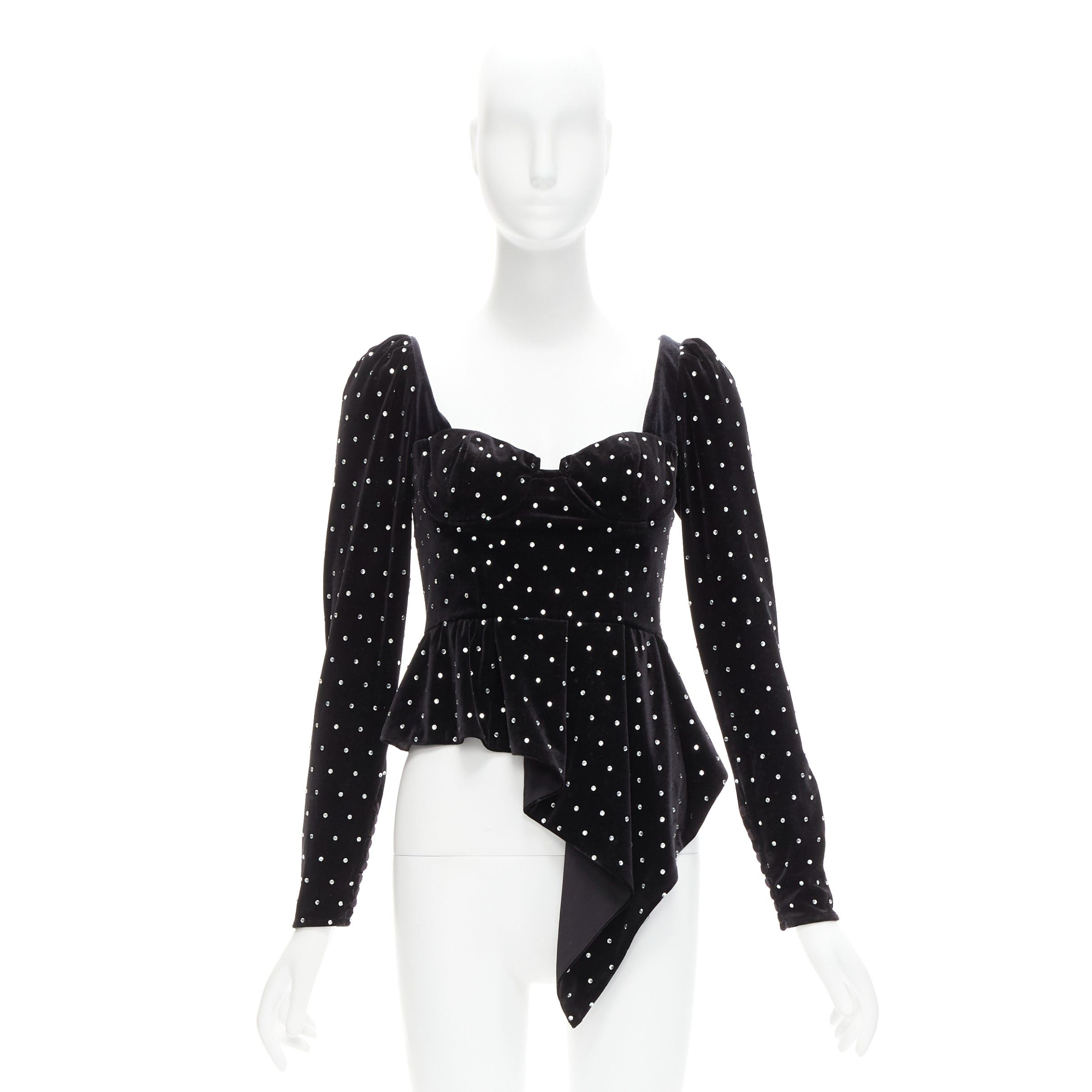 Self-Portrait SELF PORTRAIT black silver crystal velvet tie puff sleeve top UK6 XS Jennie Size XS / US 0-2 / IT 36-38 - 9 Thumbnail