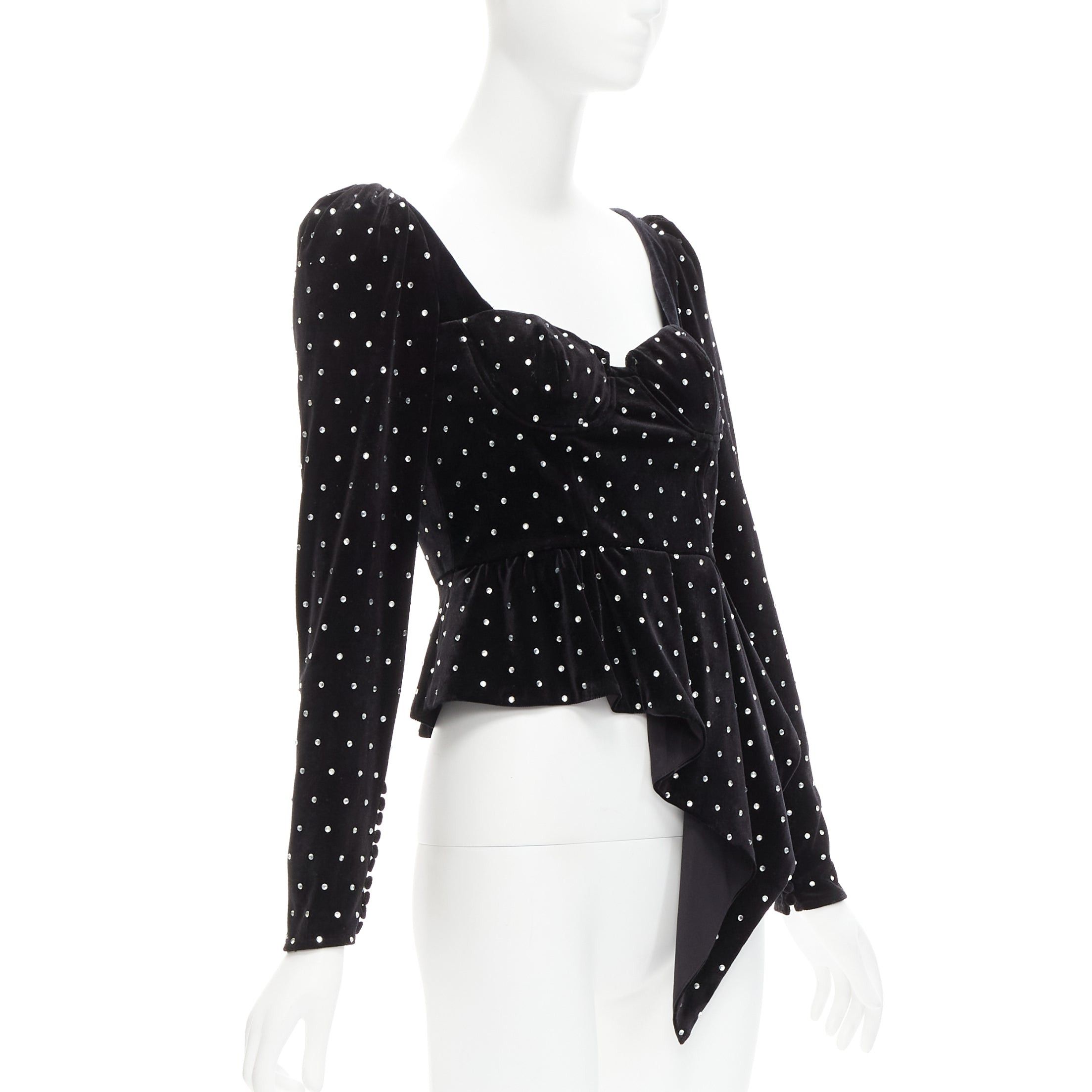 Self-Portrait SELF PORTRAIT black silver crystal velvet tie puff sleeve top UK6 XS Jennie Size XS / US 0-2 / IT 36-38 - 3 Thumbnail
