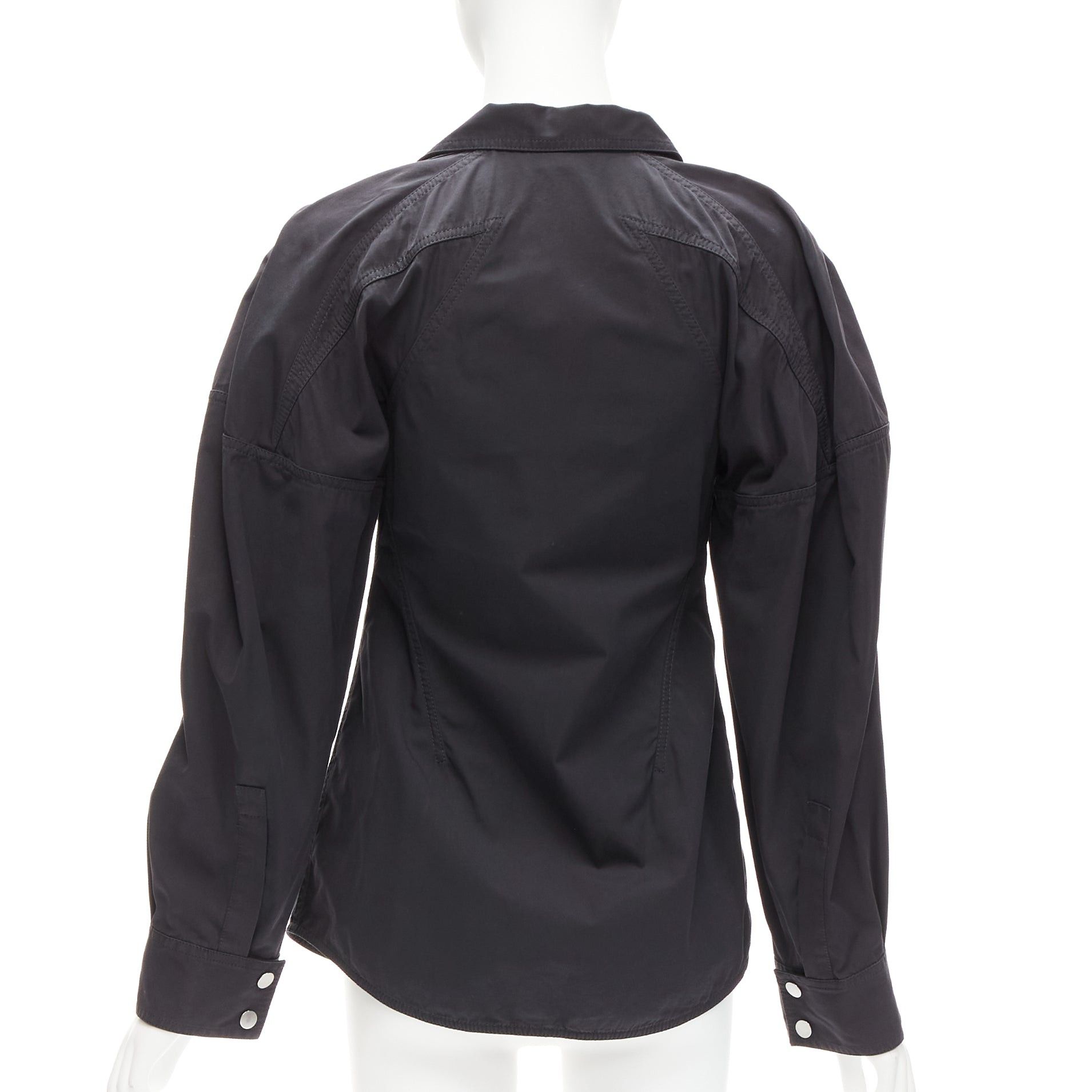 Bottega Veneta BOTTEGA VENETA black cotton blend 3D cut sleeves snap button shirt IT36 S Size XS / US 0-2 / IT 36-38 - 5 Thumbnail