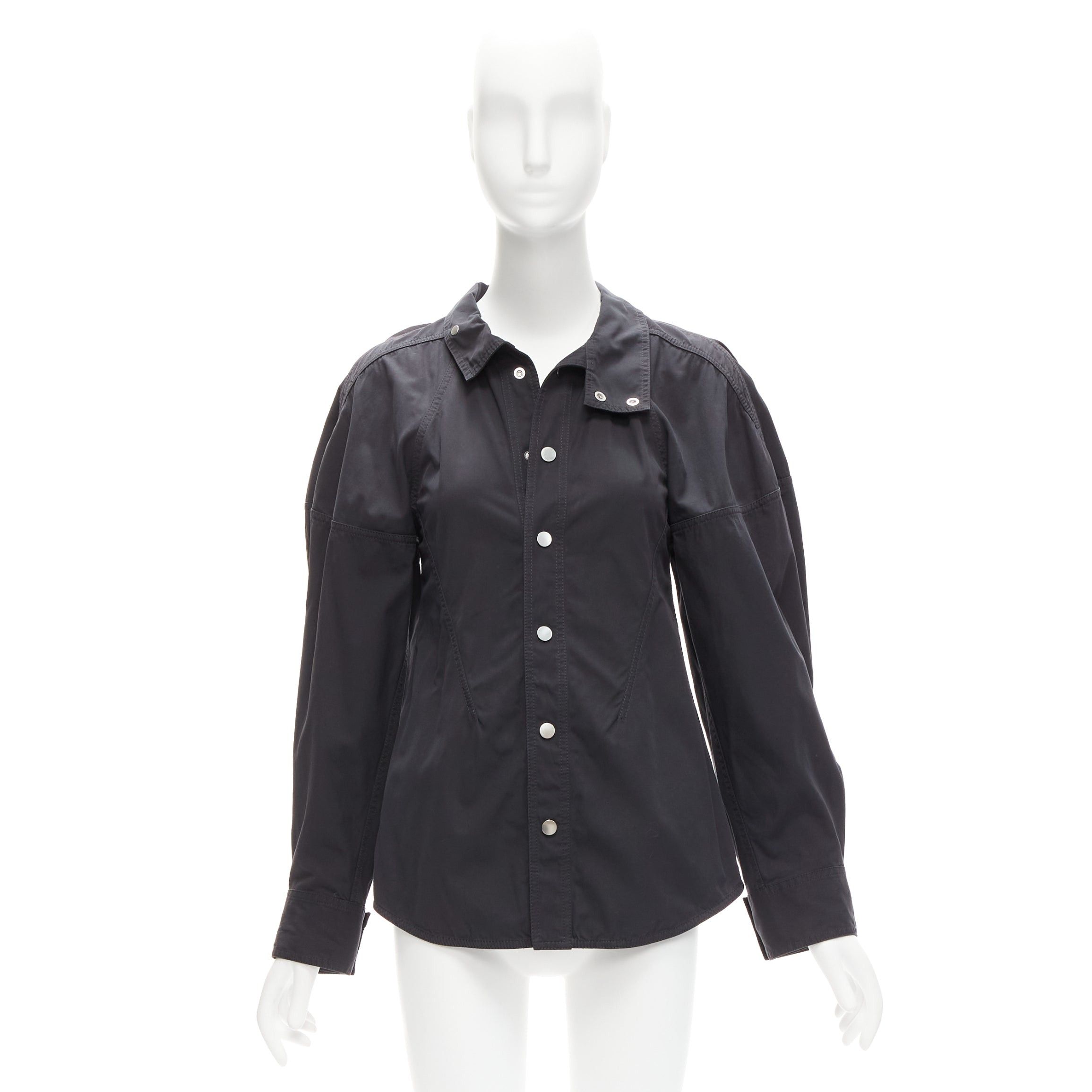 Bottega Veneta BOTTEGA VENETA black cotton blend 3D cut sleeves snap button shirt IT36 S Size XS / US 0-2 / IT 36-38 - 9 Thumbnail