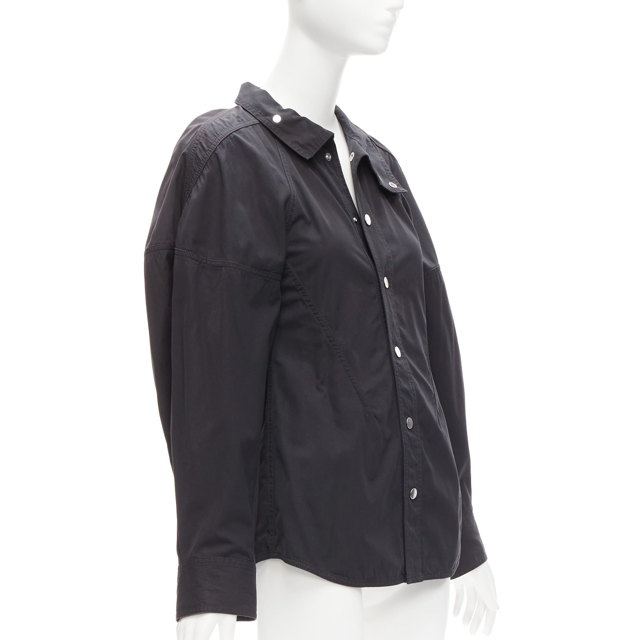 Bottega Veneta BOTTEGA VENETA black cotton blend 3D cut sleeves snap button shirt IT36 S Size XS / US 0-2 / IT 36-38 - 3 Thumbnail