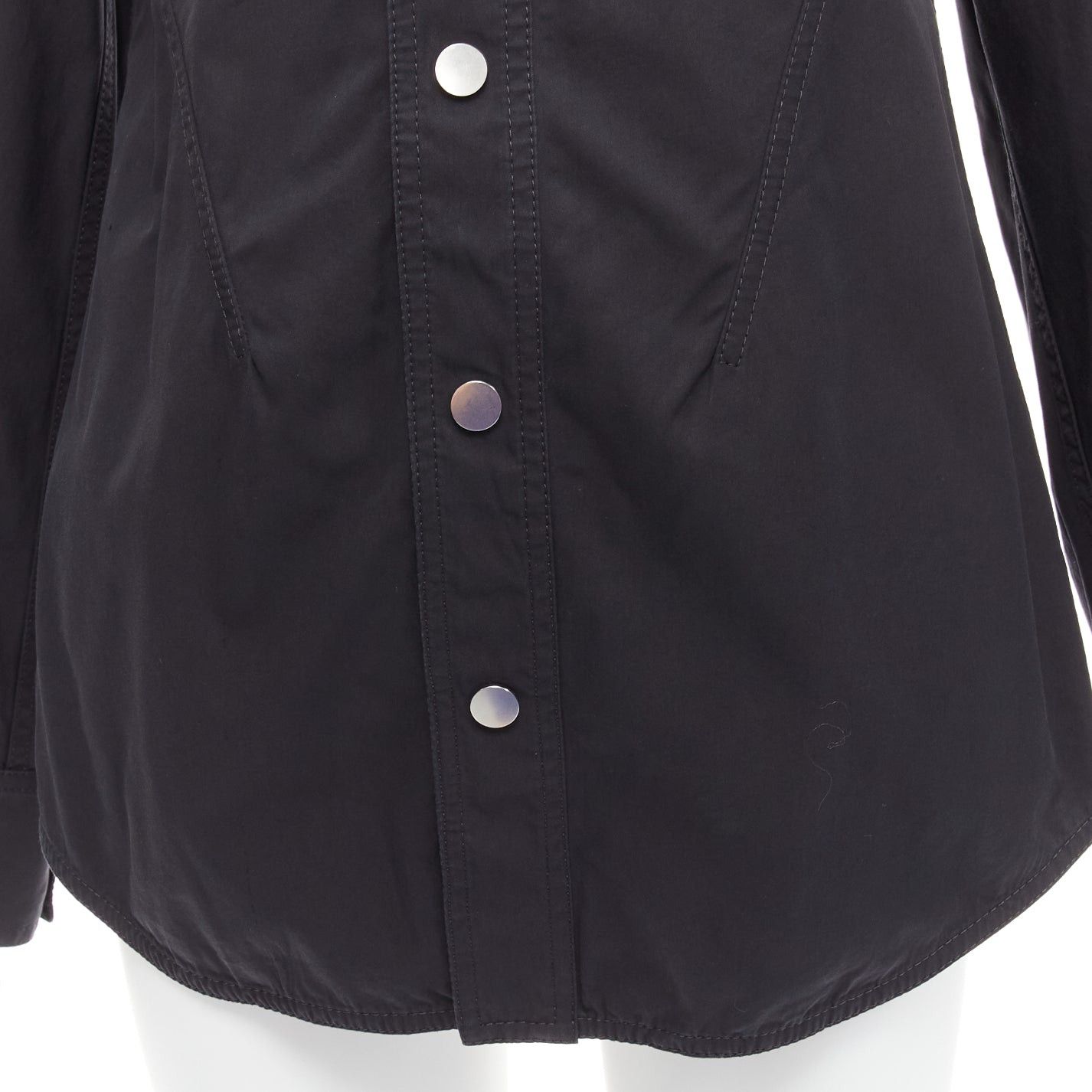 Bottega Veneta BOTTEGA VENETA black cotton blend 3D cut sleeves snap button shirt IT36 S Size XS / US 0-2 / IT 36-38 - 7 Thumbnail