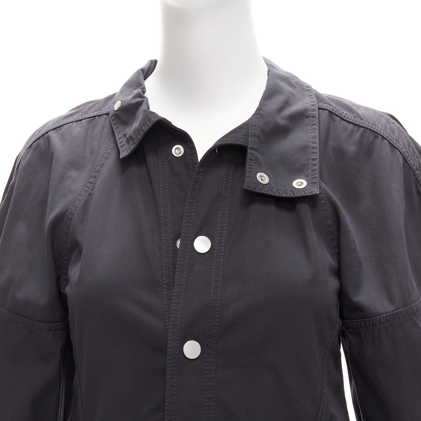 Bottega Veneta BOTTEGA VENETA black cotton blend 3D cut sleeves snap button shirt IT36 S Size XS / US 0-2 / IT 36-38 - 2 Thumbnail