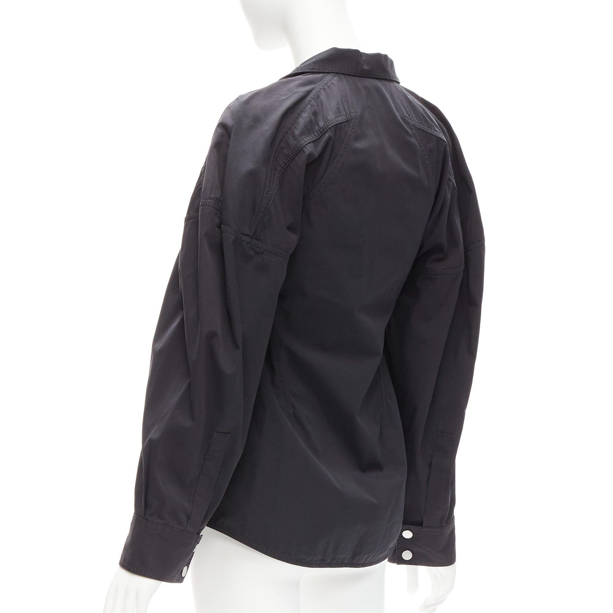 Bottega Veneta BOTTEGA VENETA black cotton blend 3D cut sleeves snap button shirt IT36 S Size XS / US 0-2 / IT 36-38 - 6 Thumbnail