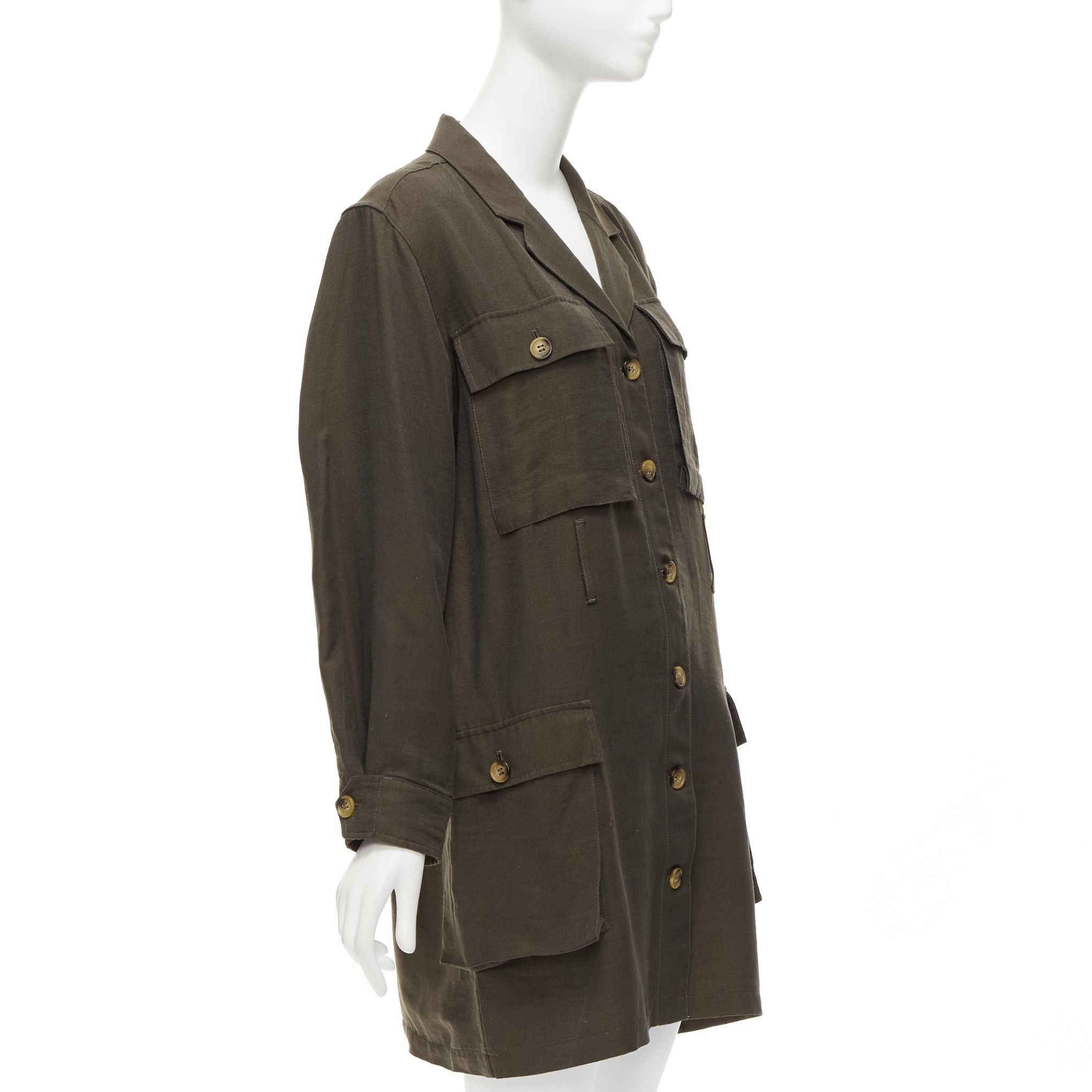 Anine Bing ANINE BING Kaiden Willow dark green pocketed safari shirt dress Size S / US 4 / IT 40 - 4 Thumbnail