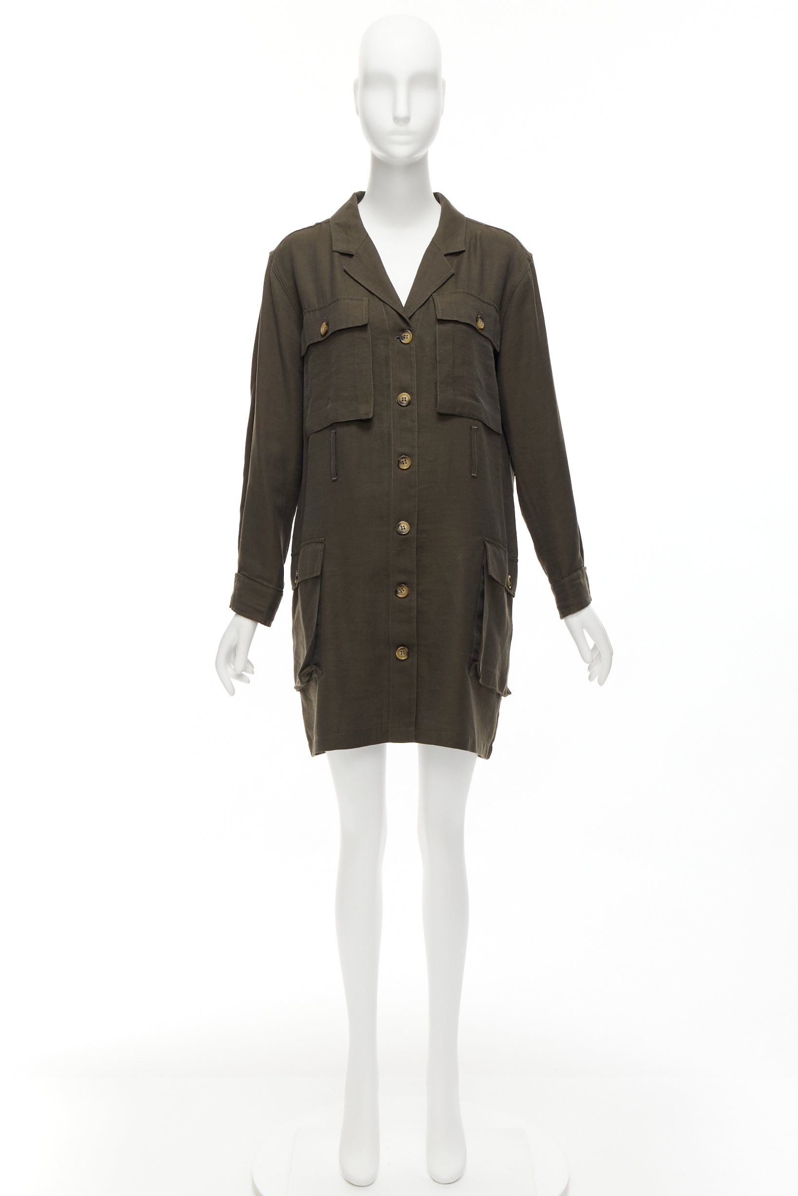 Anine Bing ANINE BING Kaiden Willow dark green pocketed safari shirt dress Size S / US 4 / IT 40 - 10 Thumbnail